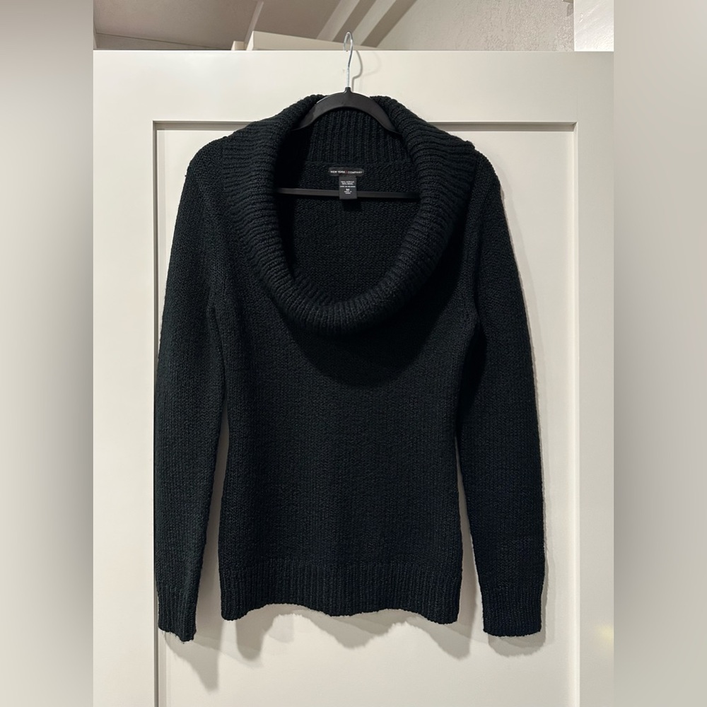 New York & Company Black Cowl Neck Wool Blend Knit Sweater